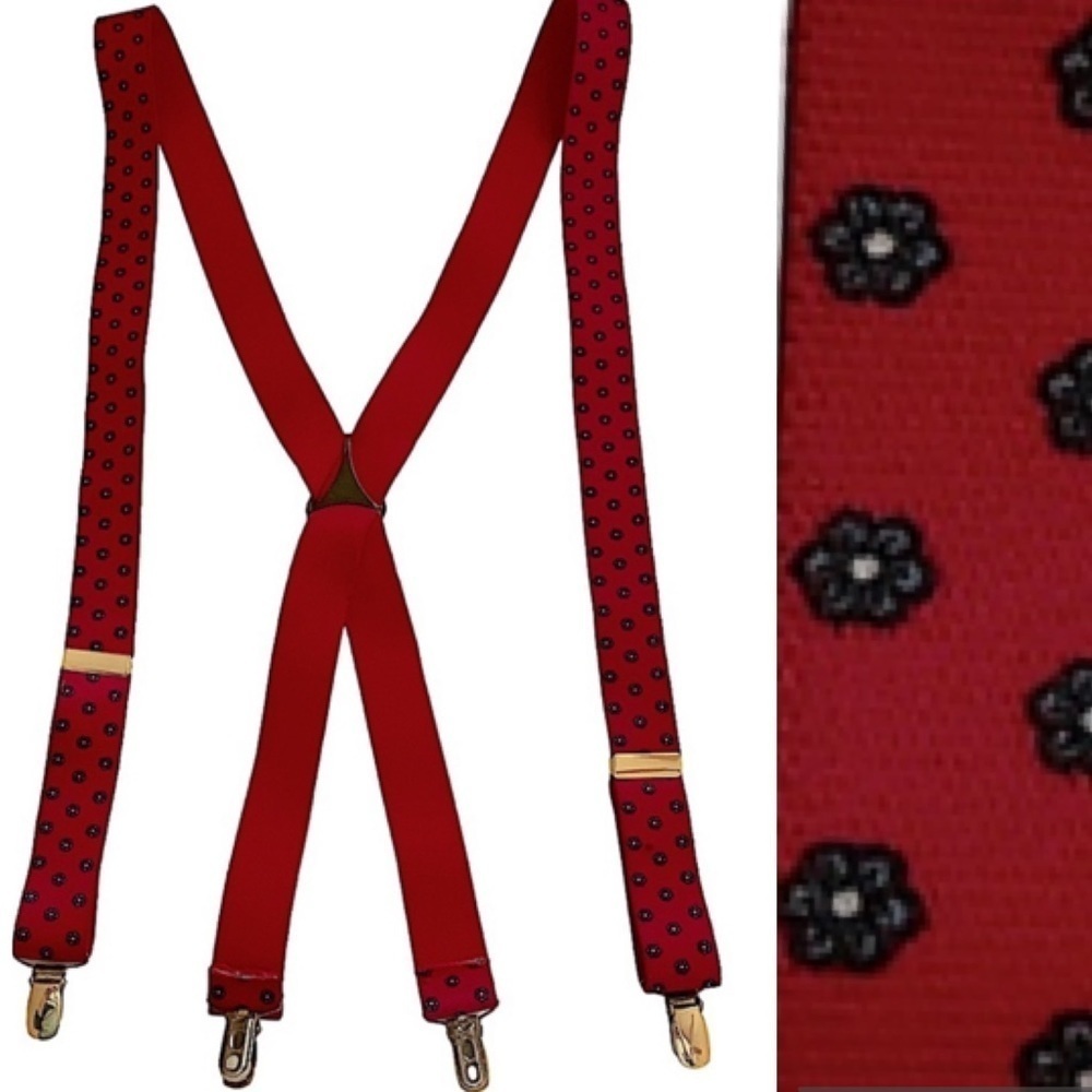 RED and Blue Elastic Suspenders With Goldtone Hardware